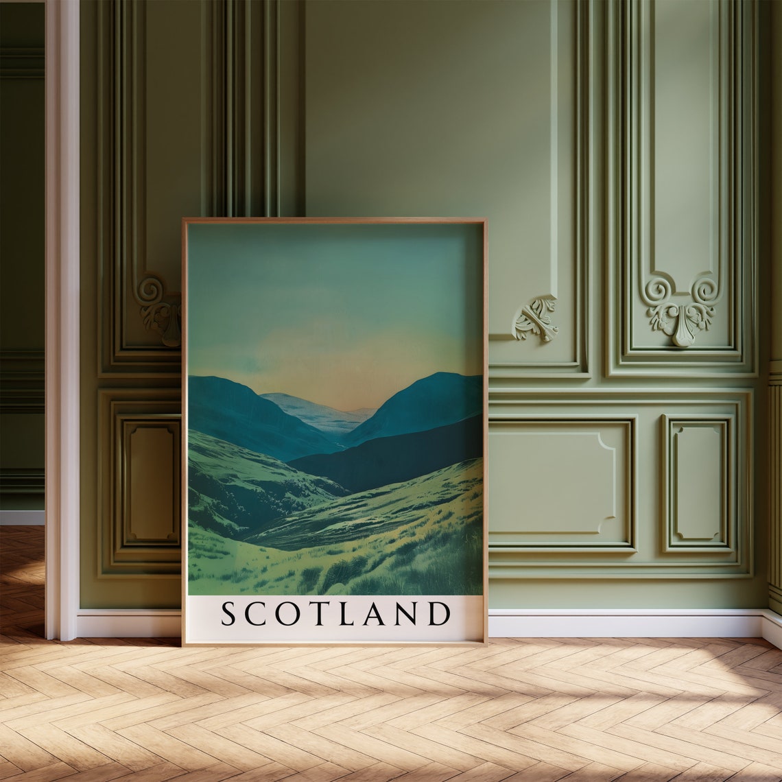 Scotland Teal Green Valley at Dusk Mountain Landscape Poster - Image 4