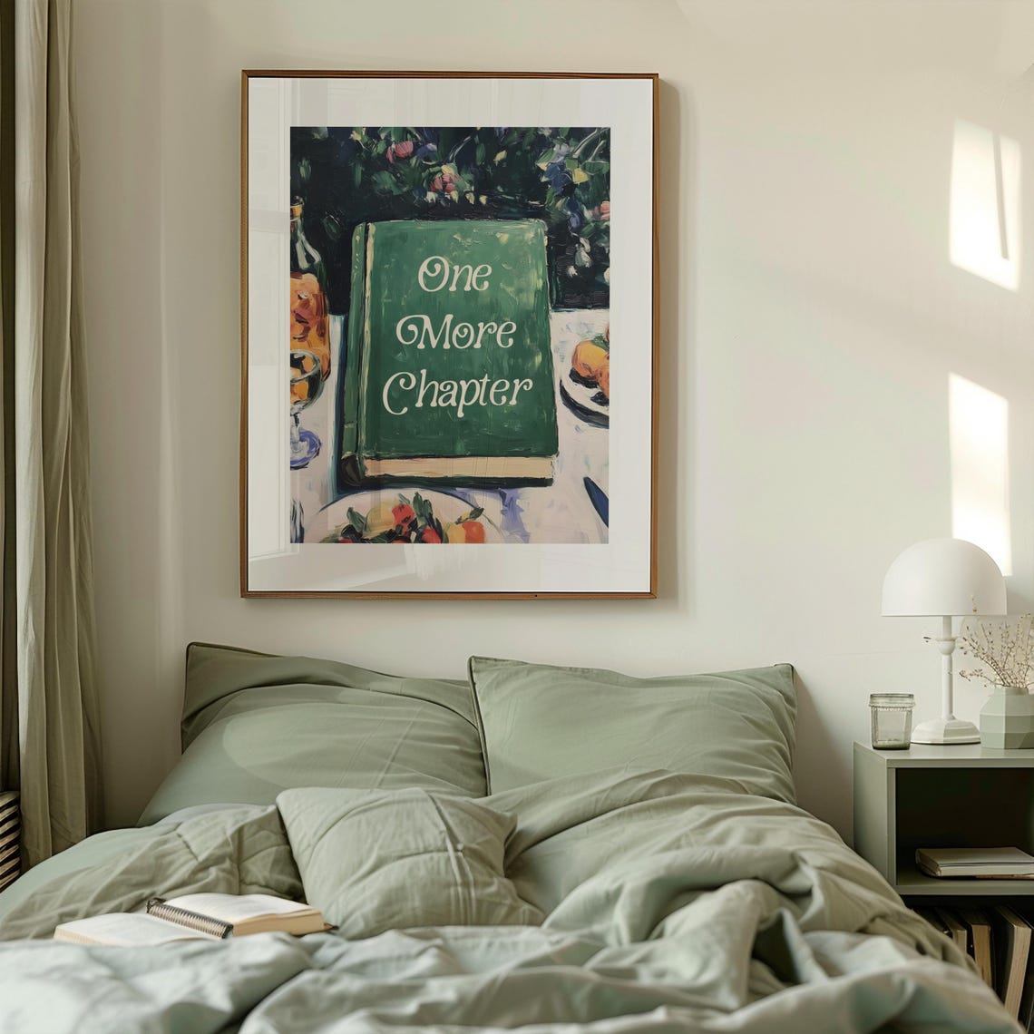 One More Chapter Quote On Green Book Still Life Bookish Art Poster - Image 2