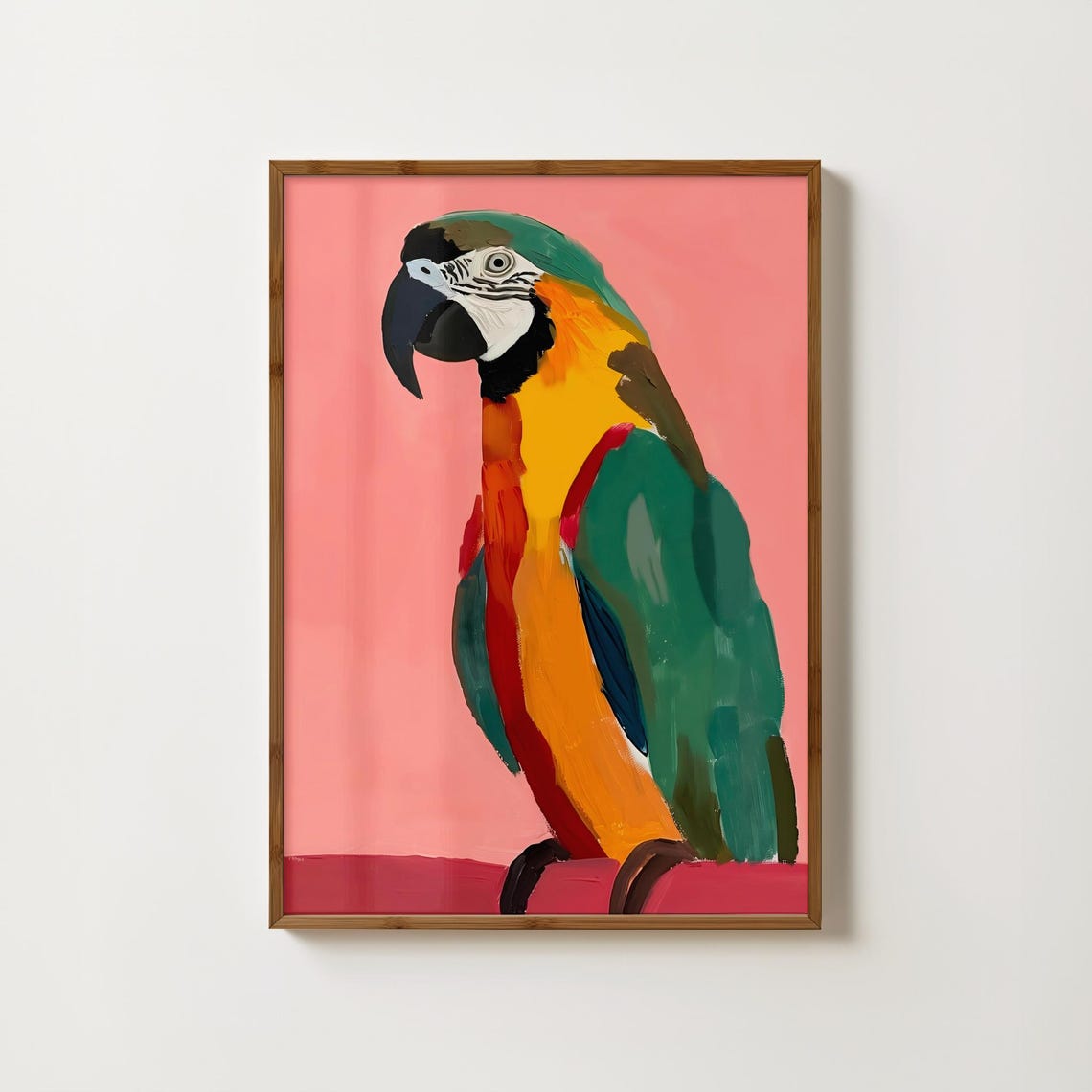 Colourful Macaw Parrot Painting on a Bright Pink Background Poster