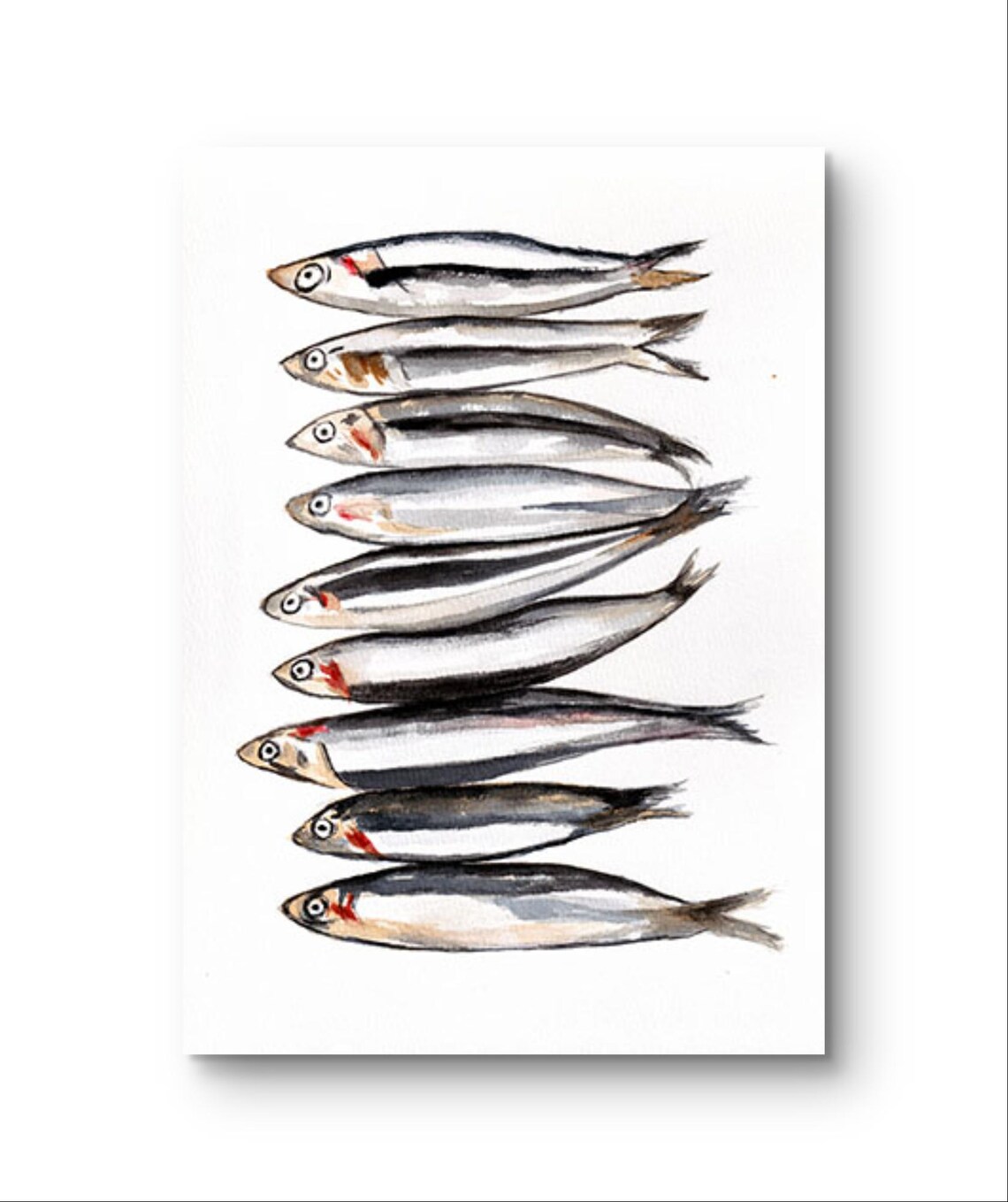 Sardine Watercolor Art Print, Coastal Kitchen Decor