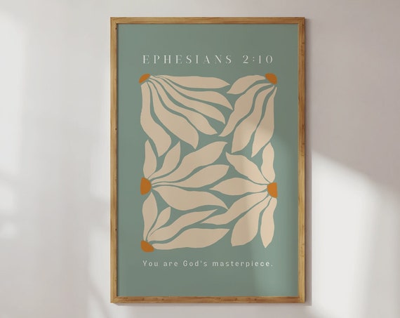Ephesians 2:10 Sage Green Christian Art Print