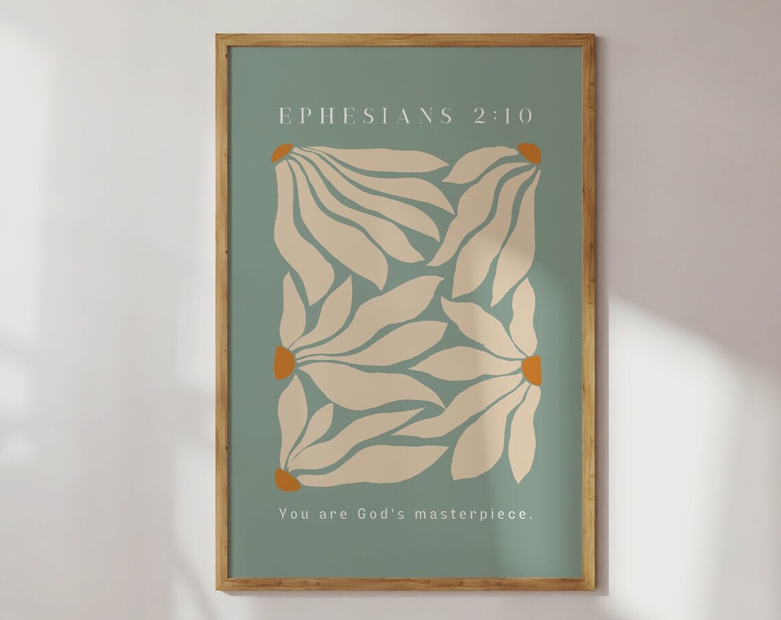 Ephesians 2:10 Sage Green Christian Art Print