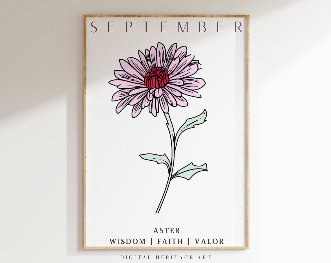September Birth Flower Aster Print Birth Month Floral Wall Art