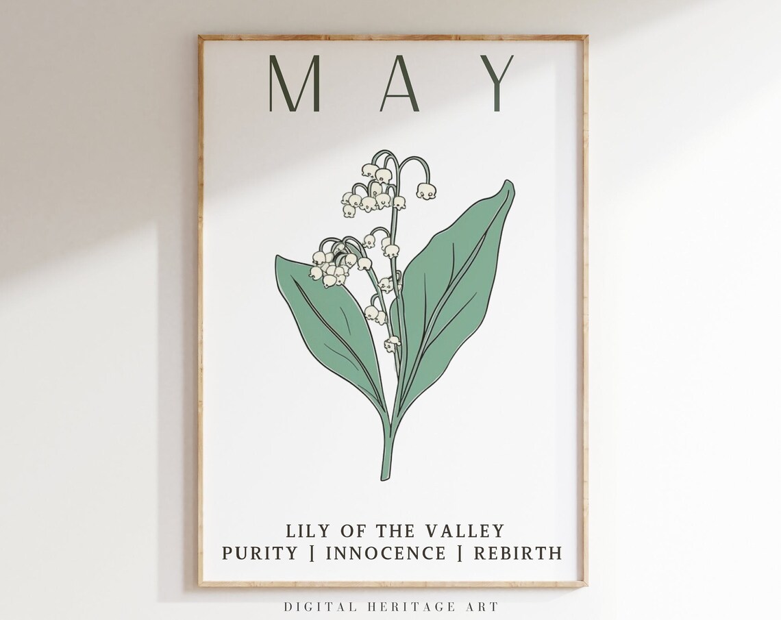 May Birth Flower Lily Of The Valley Print Birth Month Floral Art