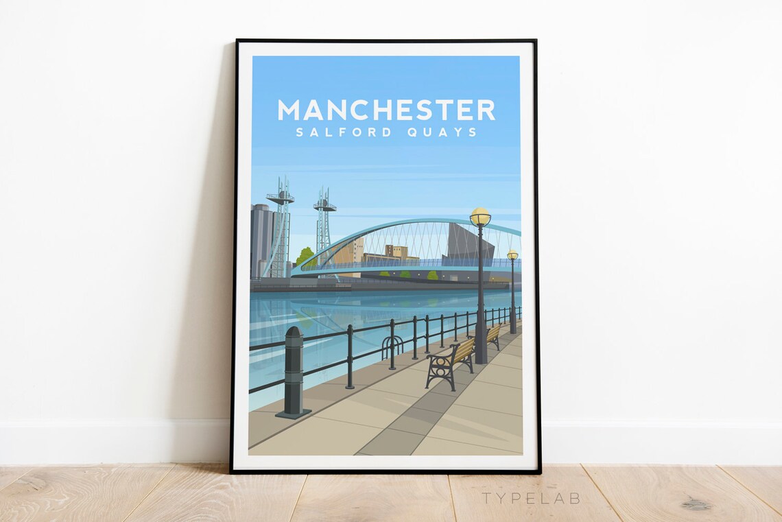 Manchester Art Print, Salford Quays Travel Poster - Image 2