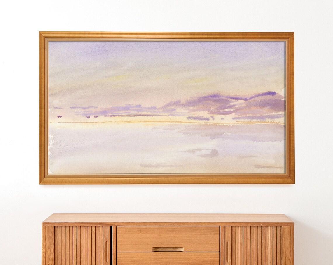 Pastel Ocean Sunset Watercolor Minimalist Calm Sea Wall Art Print - Image 2