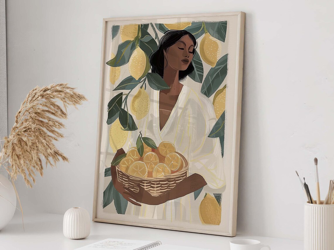 Woman with Lemons Mediterranean Harvest Illustration Art Poster - Image 3