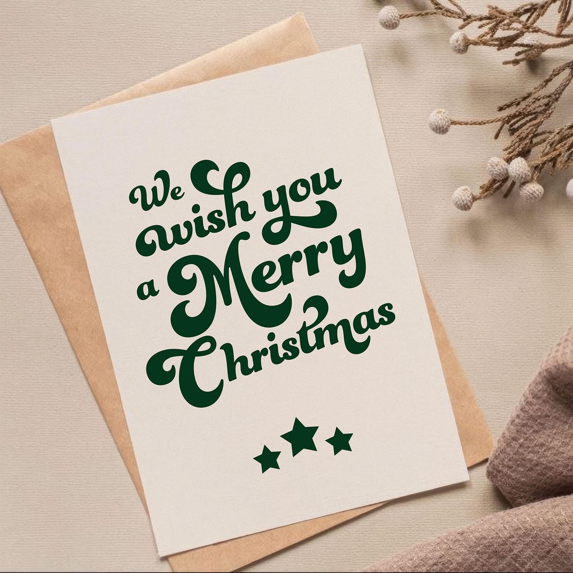 We Wish You a Merry Christmas Retro Script Holiday Art Print