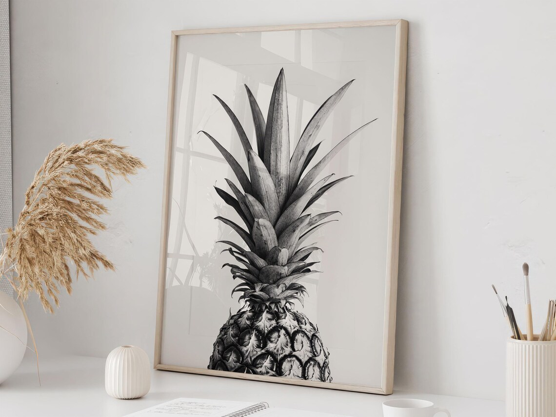 Black and White Pineapple Botanical Photography Modern Art Print - Image 2