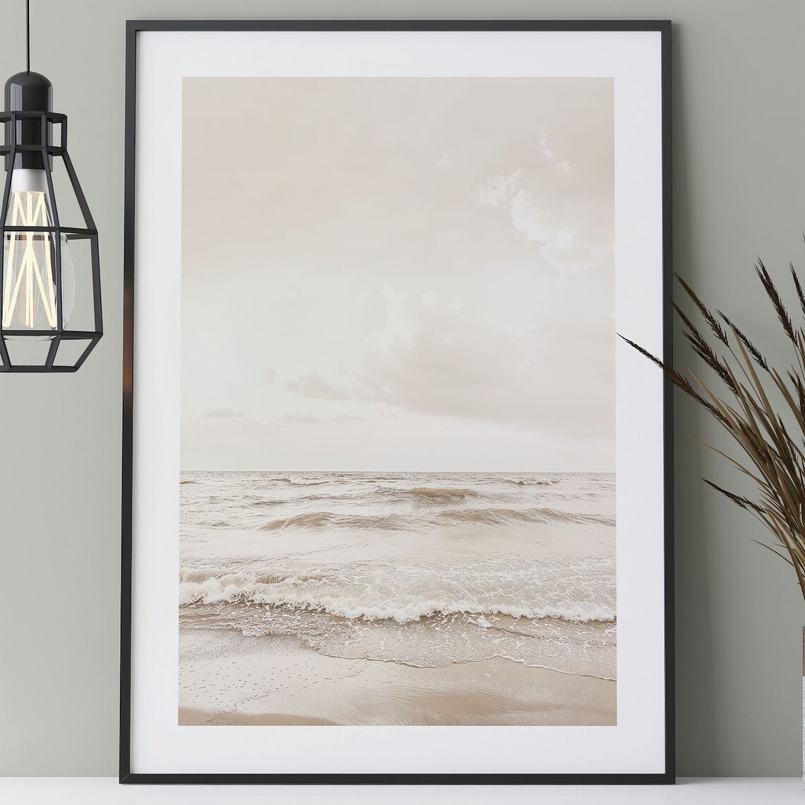 Calm Waves Beach Neutral Beige Scandi Ocean Photography Poster