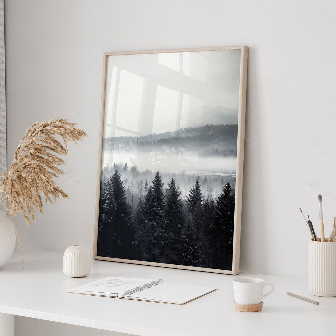 Mystical Winter Forest Snowy Pines Foggy Mountain Photo Poster - Image 2