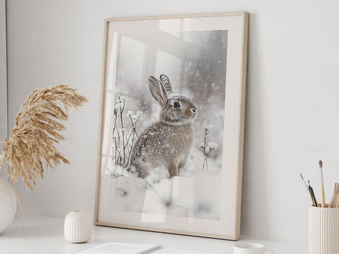 Rabbit In Winter Poster, Winter Nature Photography - Image 2