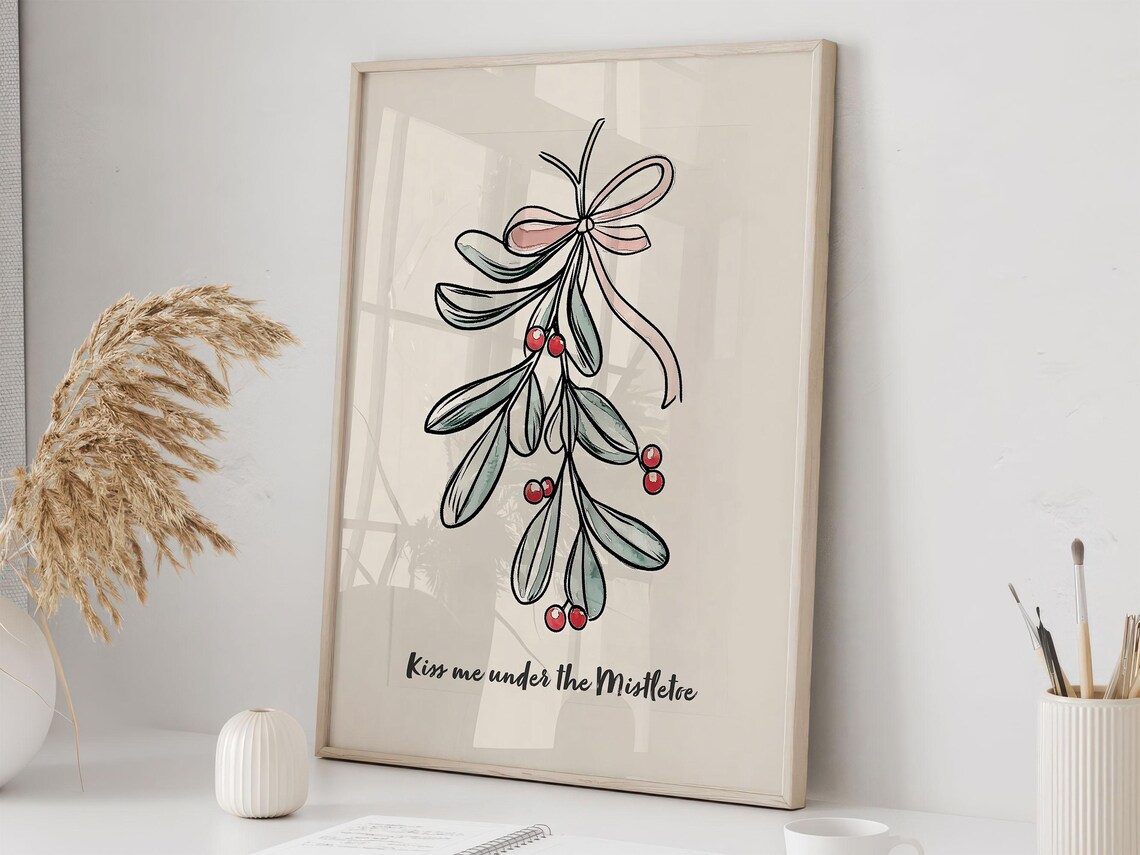 Mistletoe Romantic Christmas Poster, Scandi Style - Image 2