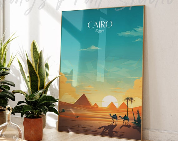 Cairo Egypt Travel Poster Modern Vintage Art Print Custom Text
