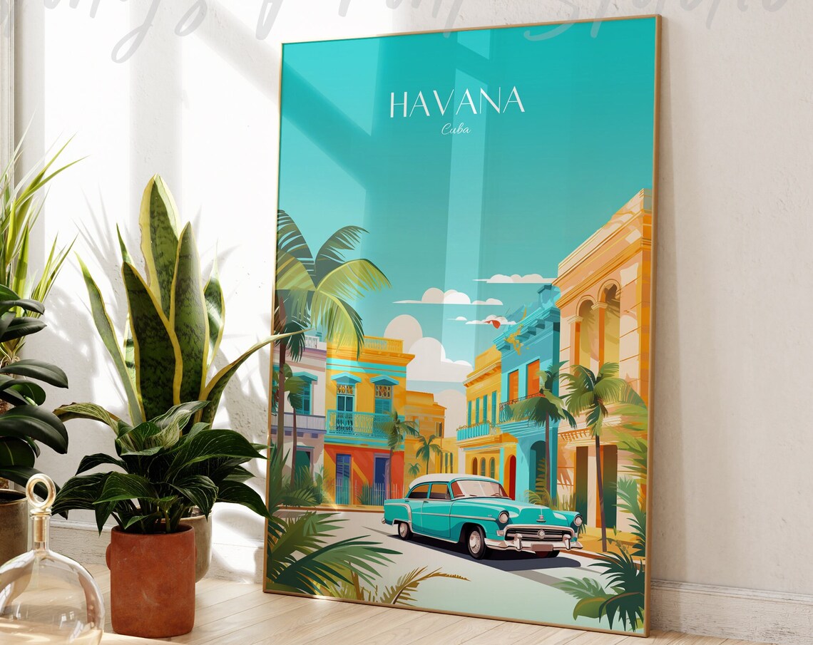 Havana Cuba Classic Car Colonial Street Retro Travel Poster Art