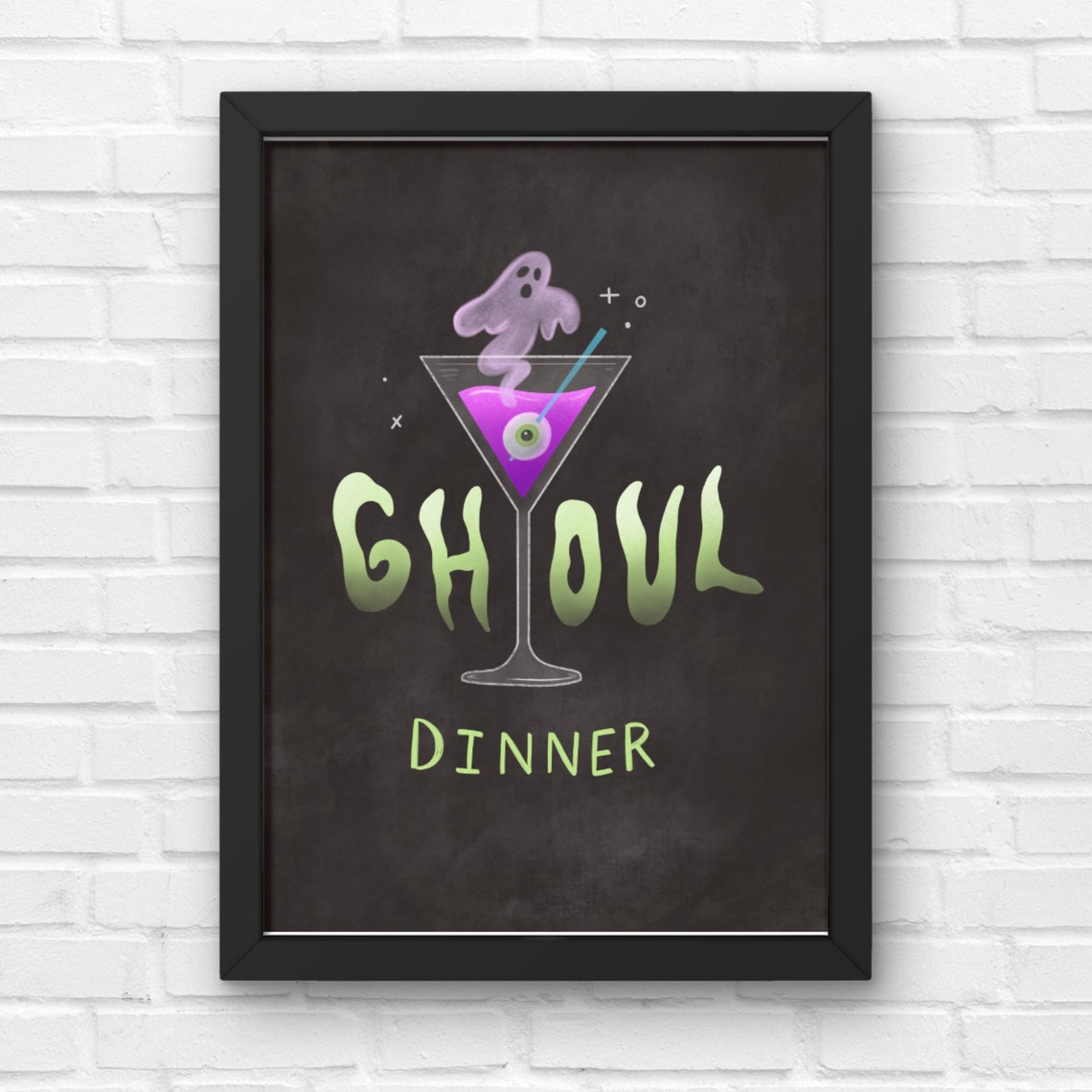 Ghoul Dinner Purple Martini Ghost Eyeball Olive Halloween Poster