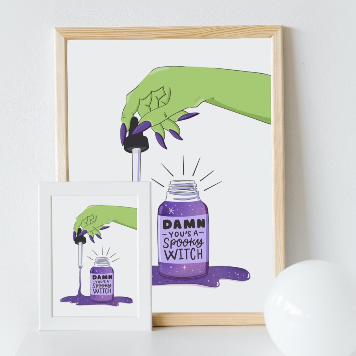 Damn Yous A Spooky Witch Purple Potion White Halloween Poster - Image 2