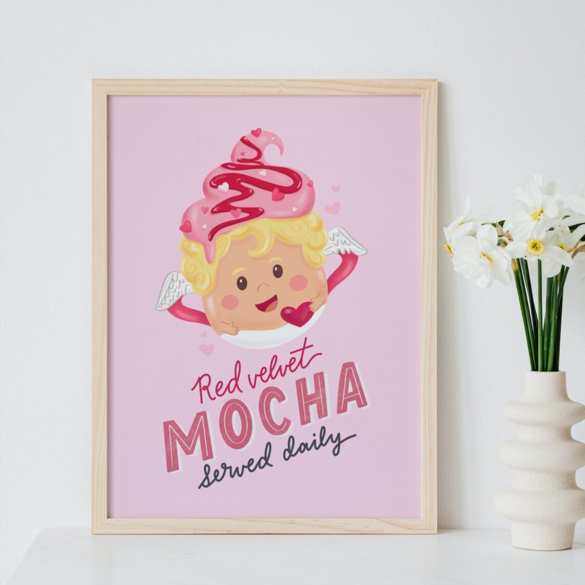 Red Velvet Mocha Served Daily Cute Cupid Baby Mug Valentine Print - Image 3