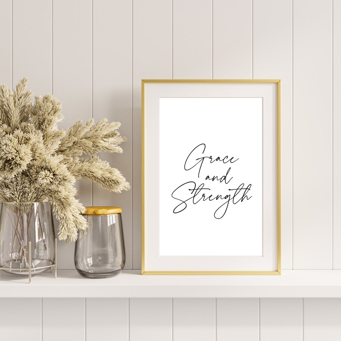 Grace and Strength Elegant Handwritten Script Typography Quote Poster