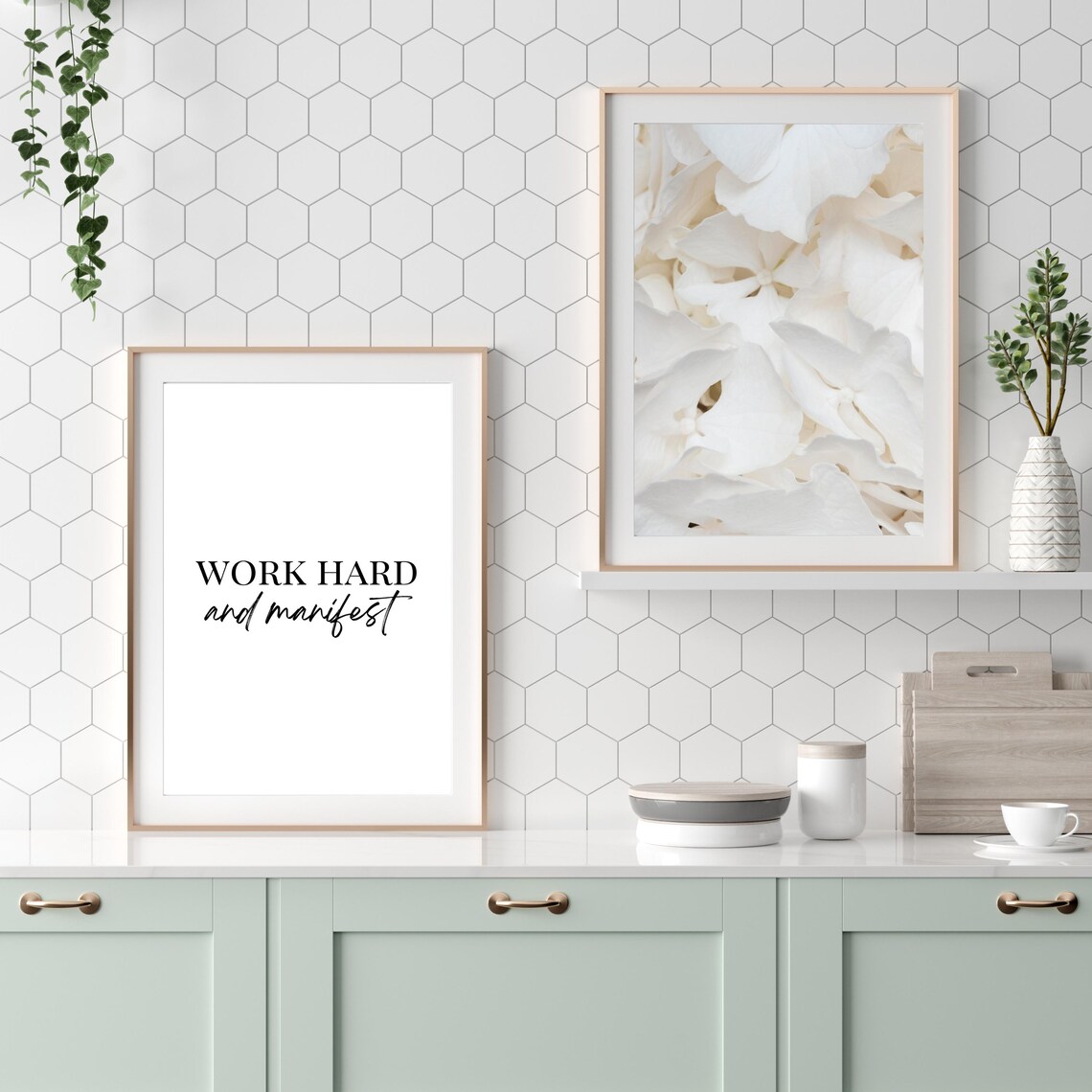 Work Hard and Manifest Mixed Script Manifestation Goals Typography Wall Print