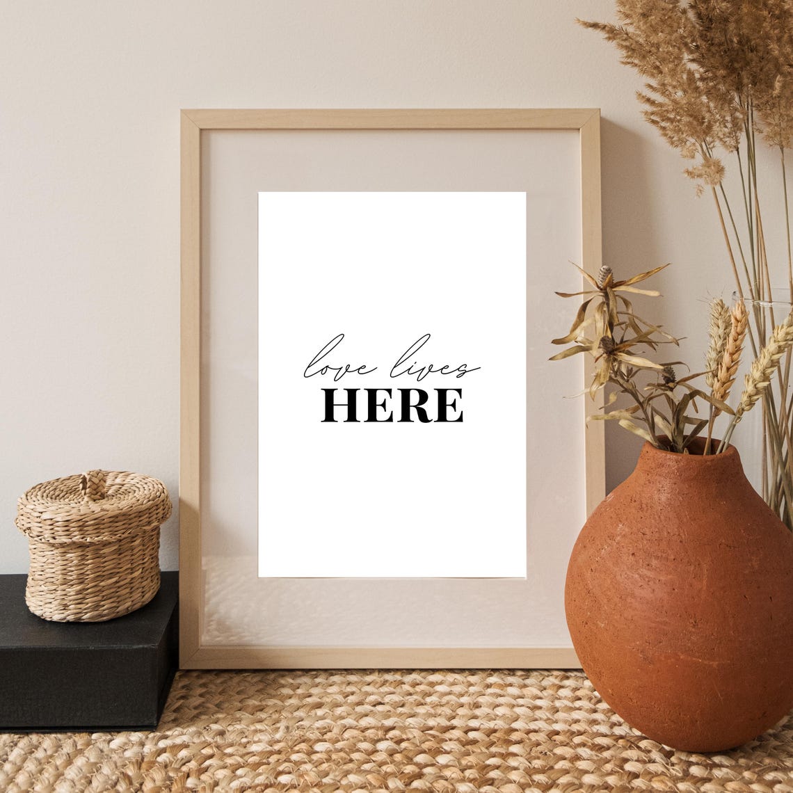 Love Lives Here Bold Serif Mixed Script Romantic Typography Wall Print