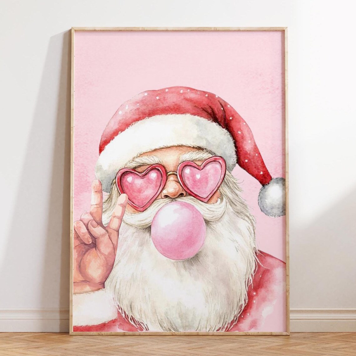 Retro Santa Claus Bubble Gum Peace Art Print