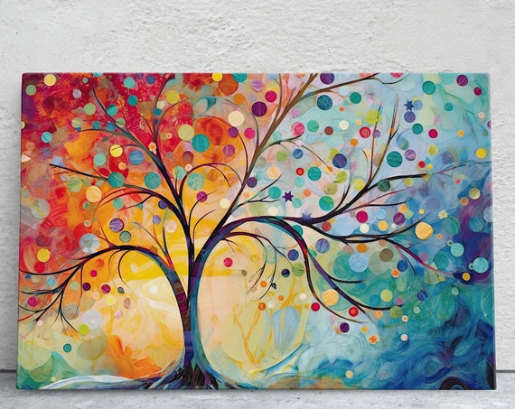 Tree Of Life Abstract Tree Art Tree Of Knowledge Modern Tree Art Bold Decor Bright Color Blossom Tree Large Wall Art Colored Forest