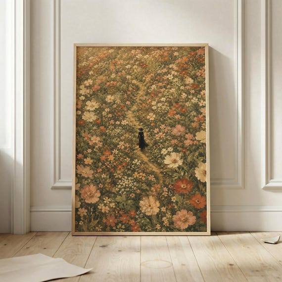 Wildflower Field Poster Cottagecore Wall Art Print Floral Meadow Artwork Vintage Garden Botanical Room Decor