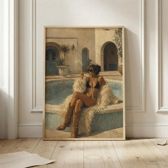 Western Cowgirl Pool Wall Art Desert Ranch Poster Boots Print Luxury Southwestern Decor Boho Fashion Artwork