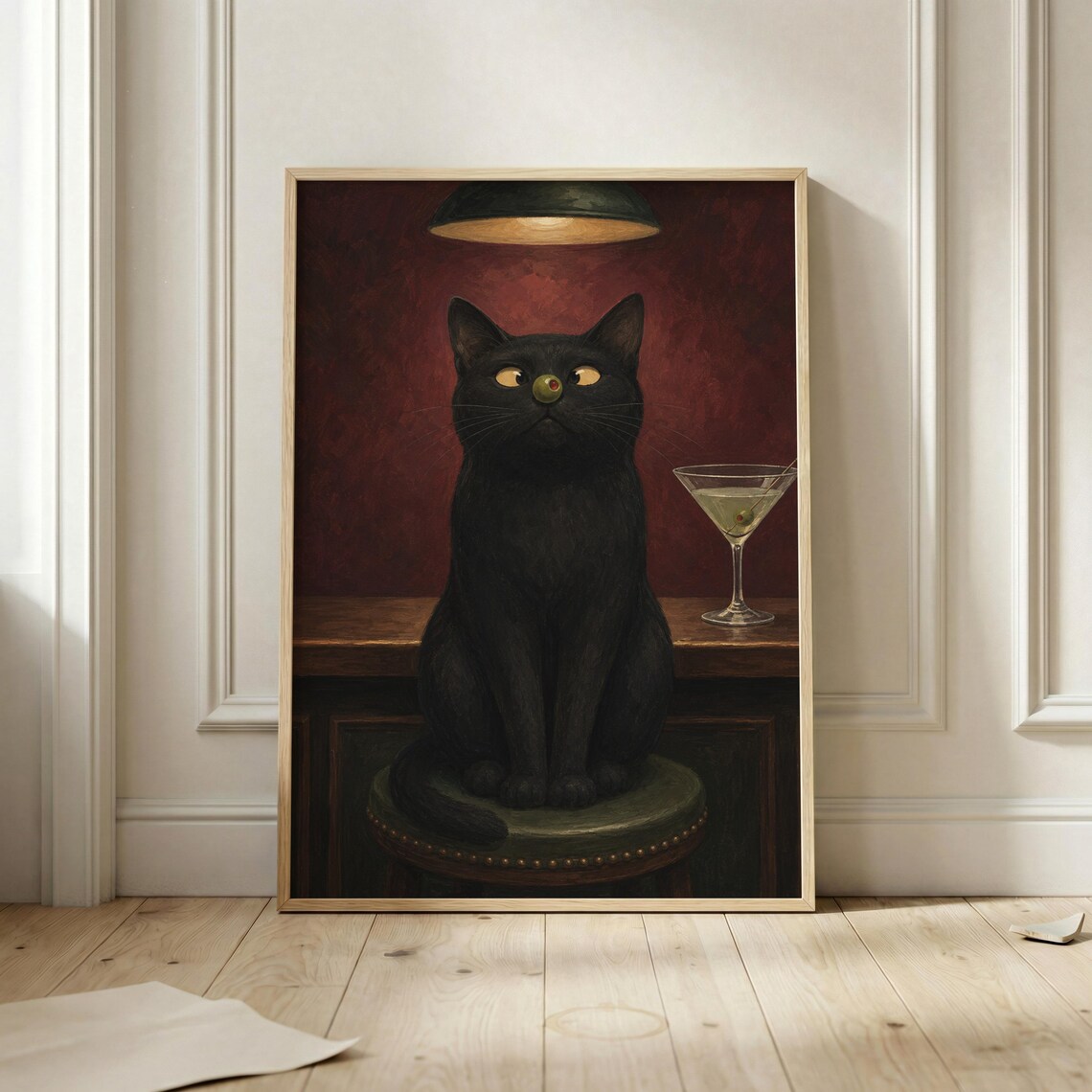 Black Cat Martini Bar Poster, Vintage Cocktail Print