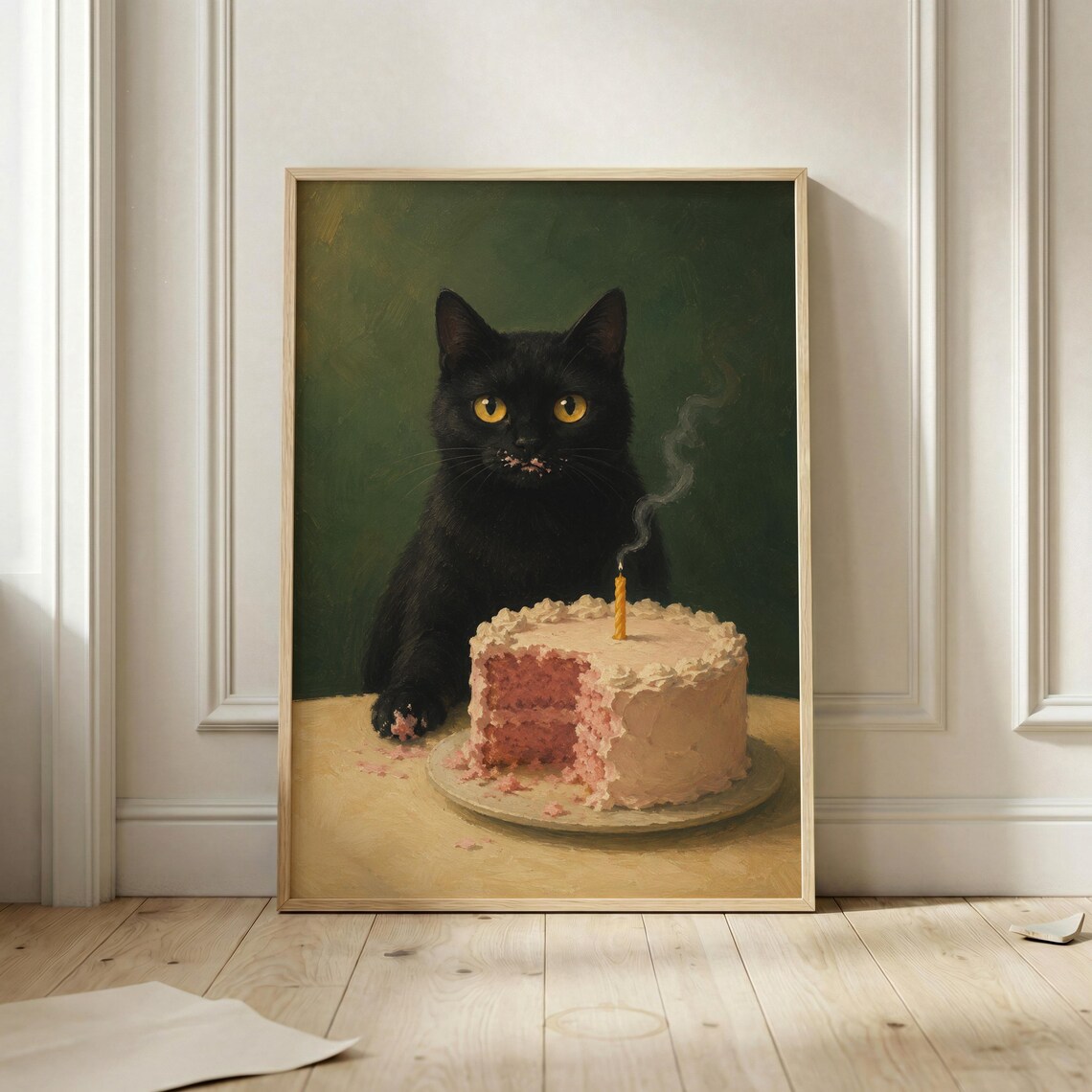 Black Cat Birthday Cake Poster, Vintage Kitchen Decor