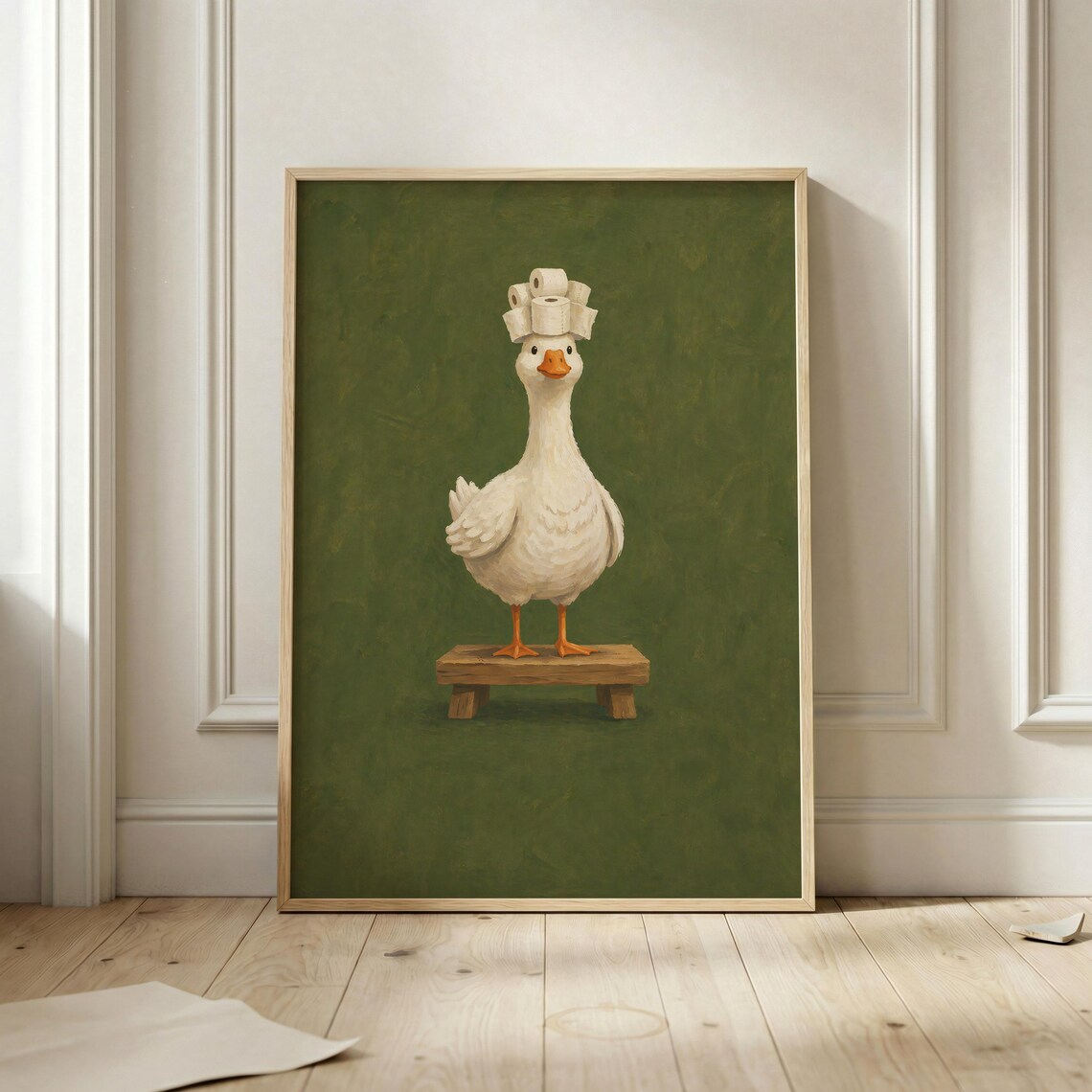 Funny Goose Toilet Paper Crown Bathroom Humor Whimsical Poster