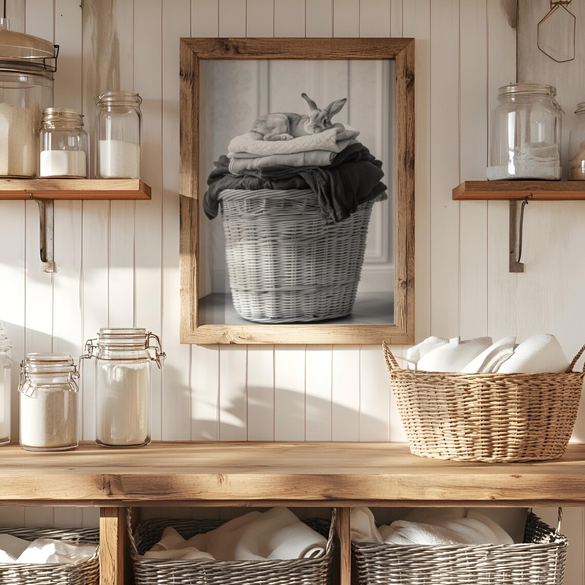 Adorable Bunny Rabbit In Laundry Basket Art Print - Image 2