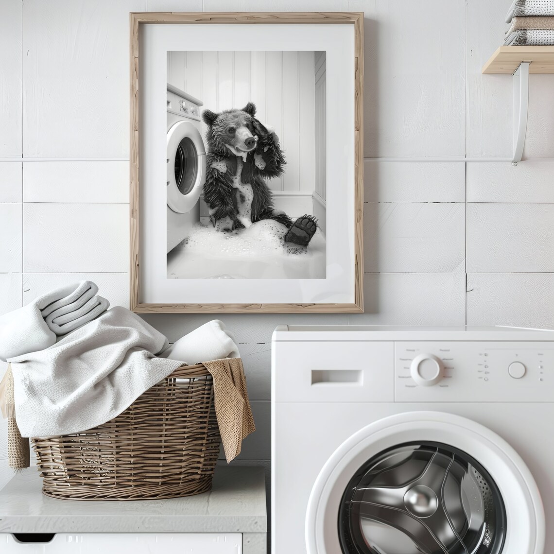 Stressed Bear Laundry Room Humor Art Print - Image 3