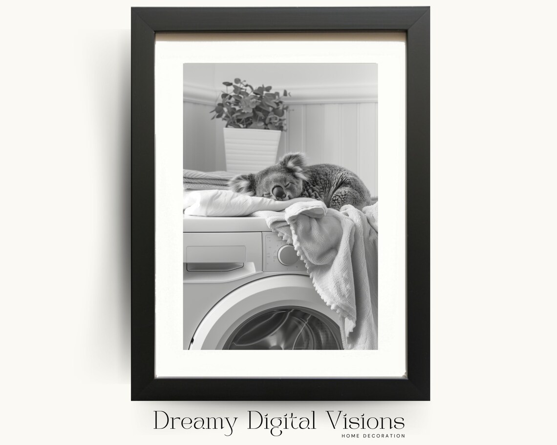 Adorable Koala Asleep on a Washing Machine Art Print