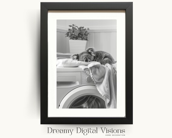 Adorable Koala Asleep on a Washing Machine Art Print