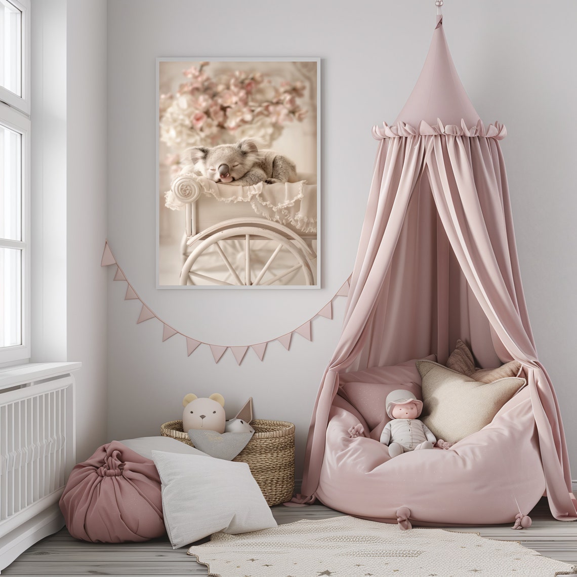 Sleeping Baby Koala Pink Floral Stroller Nursery Photo Poster - Image 3