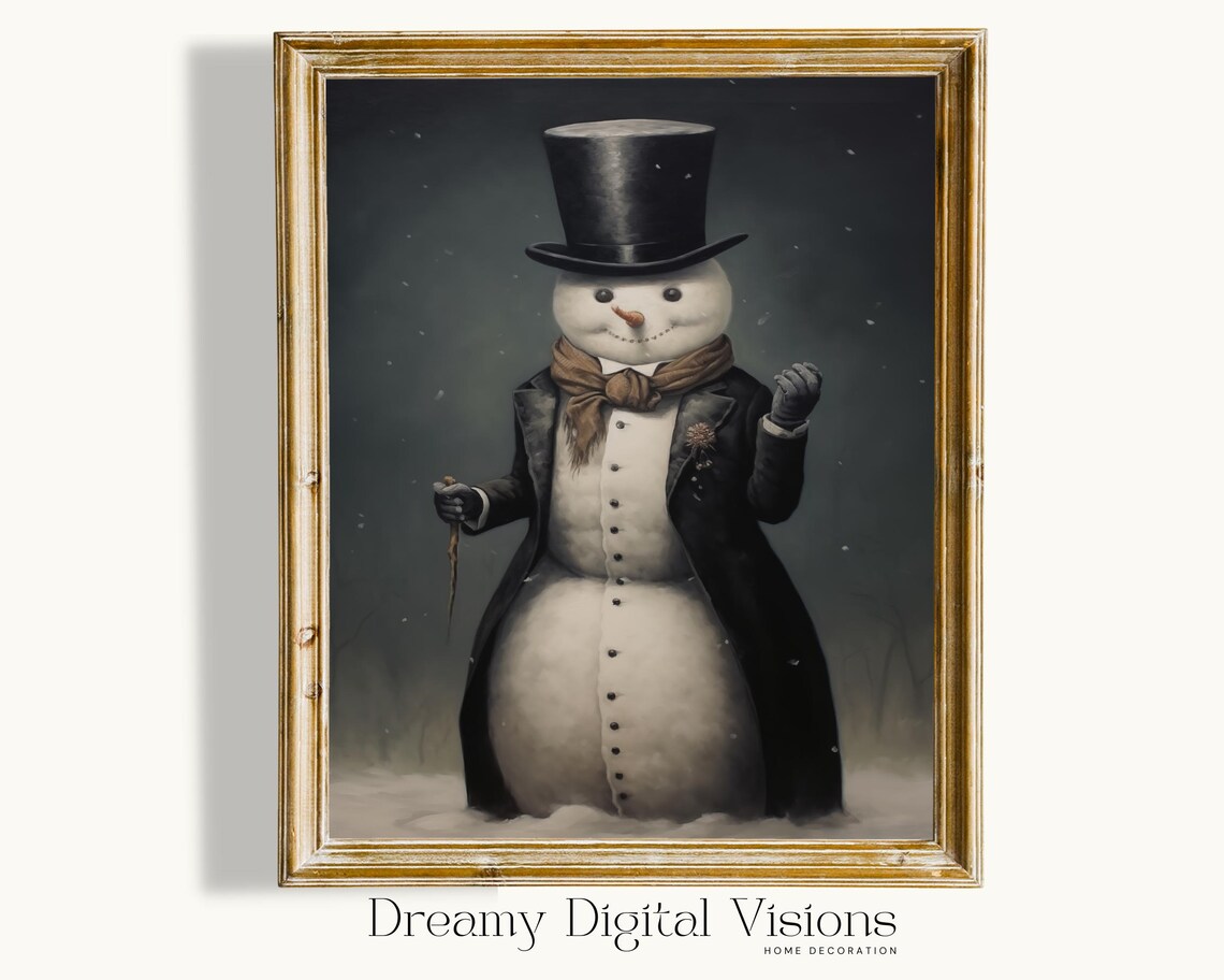 Victorian Snowman Art Print, Vintage Christmas Decor