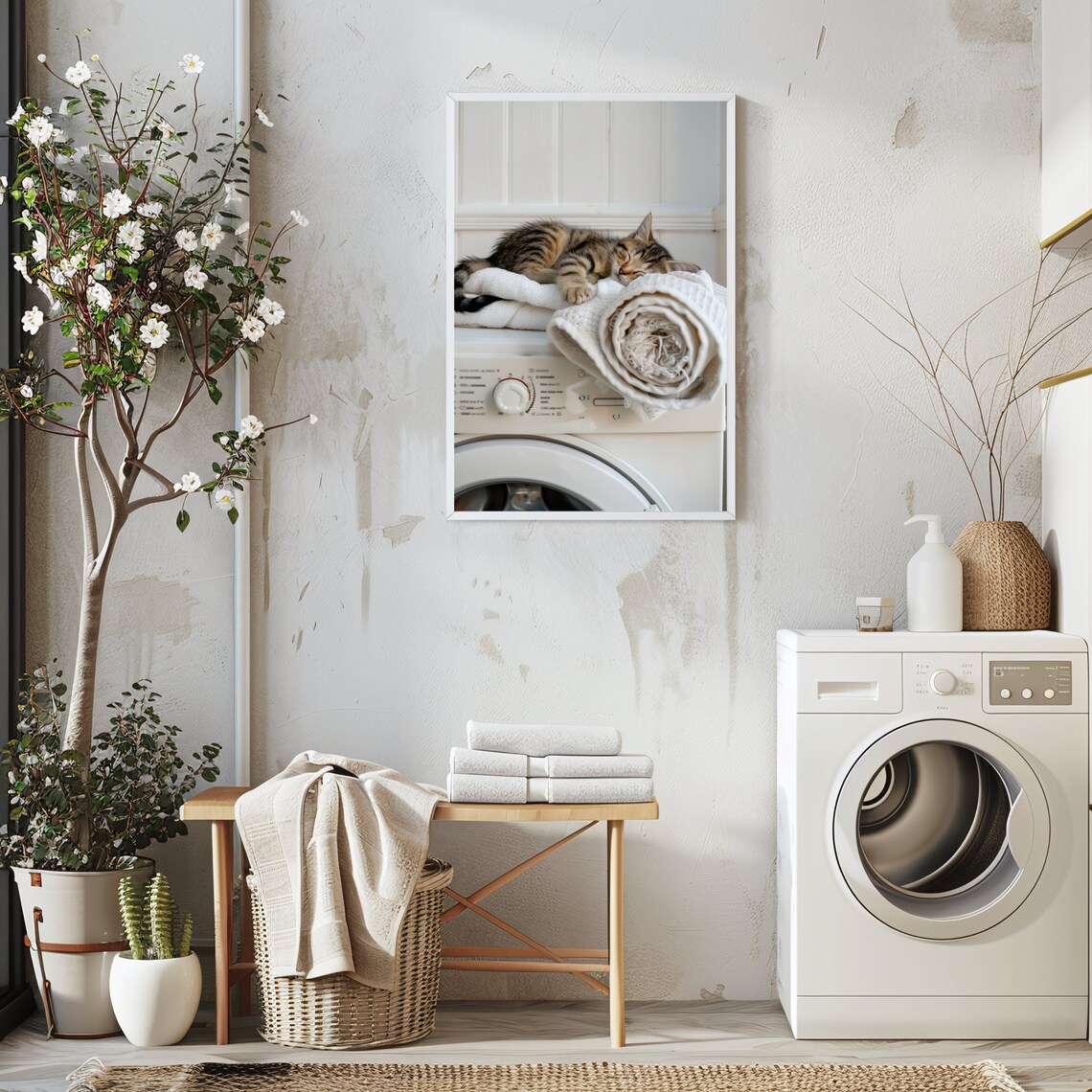 Adorable Kitten Asleep On Washing Machine Art Print - Image 3