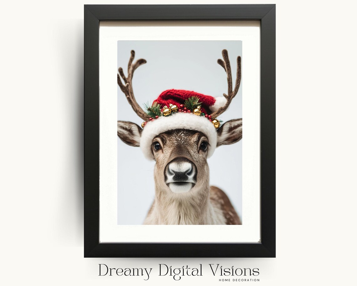 Cute Reindeer Christmas Wall Art, Holiday Decor