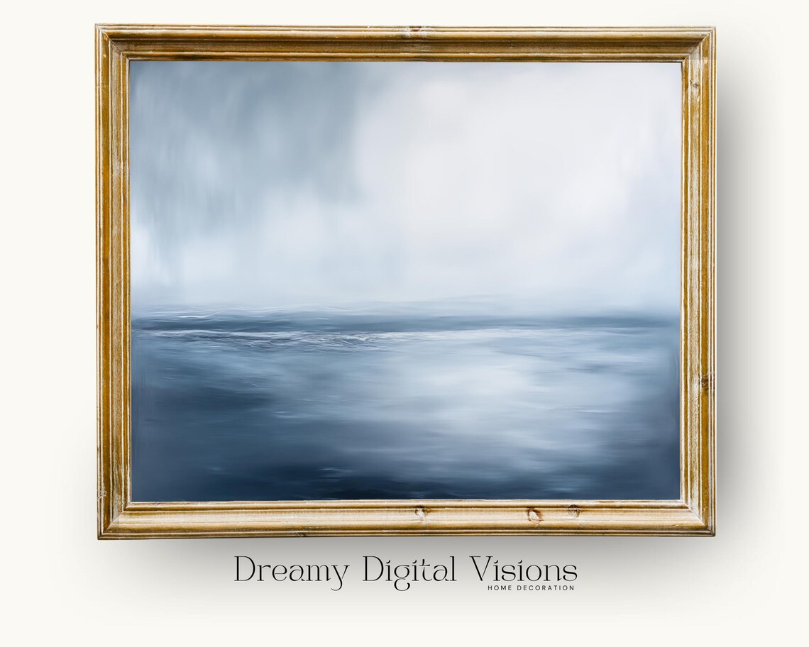 Abstract Blue Seascape Poster Calming Coastal Ocean Wave Neutral Beach Home Decor
