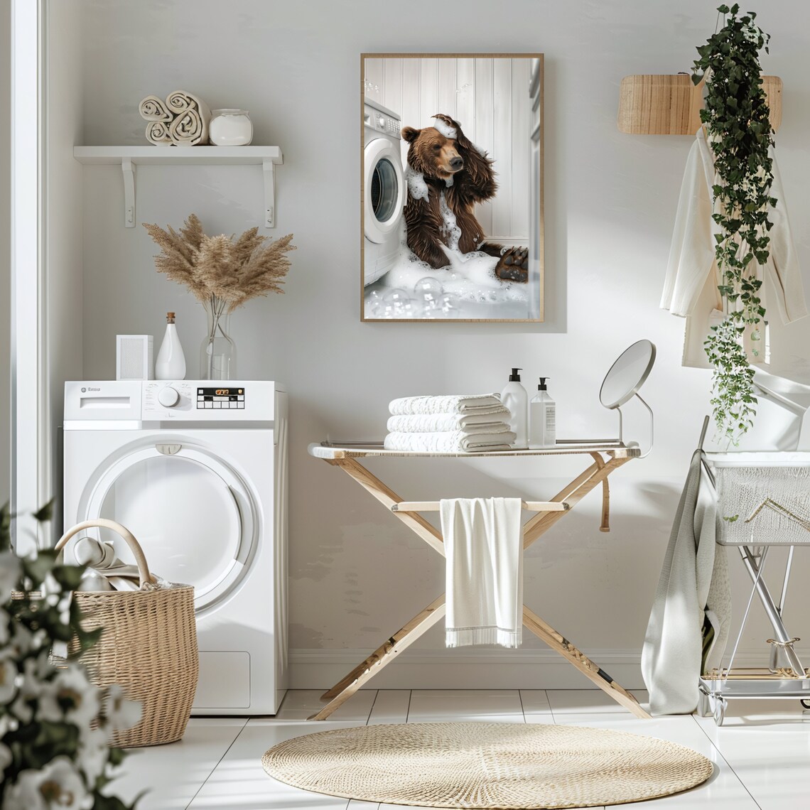 Stressed Bear Laundry Day Humour Art Print - Image 2