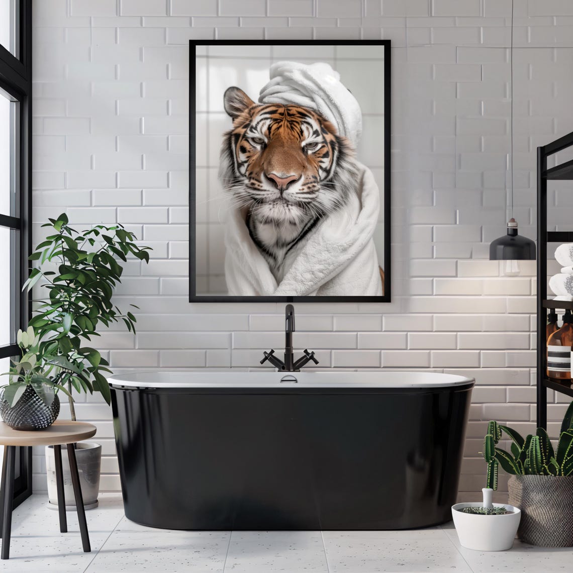 Tiger in Towel Turban and Bathrobe Funny Spa Bathroom Wall Art - Image 3