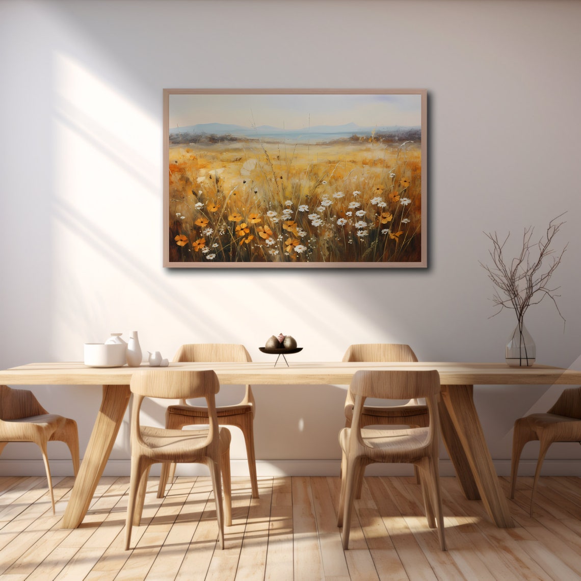 Golden Autumn Wildflower Meadow Mountain Landscape Oil Poster - Image 2
