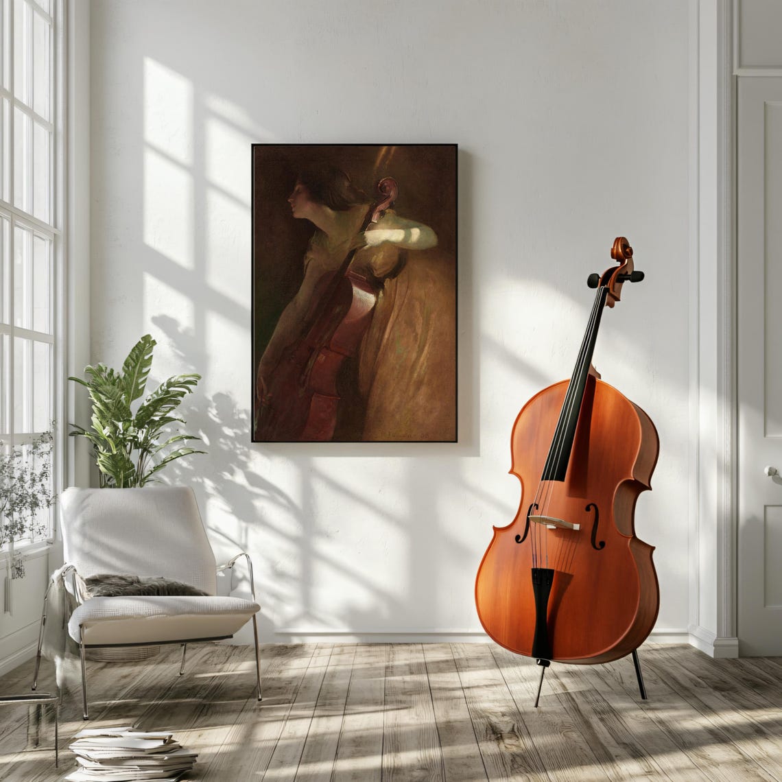 Woman Playing The Cello Reproduction Vintage Oil Painting Musical Print Gift For Music Lover Or Cellist Vintage Musical Poster - Image 3