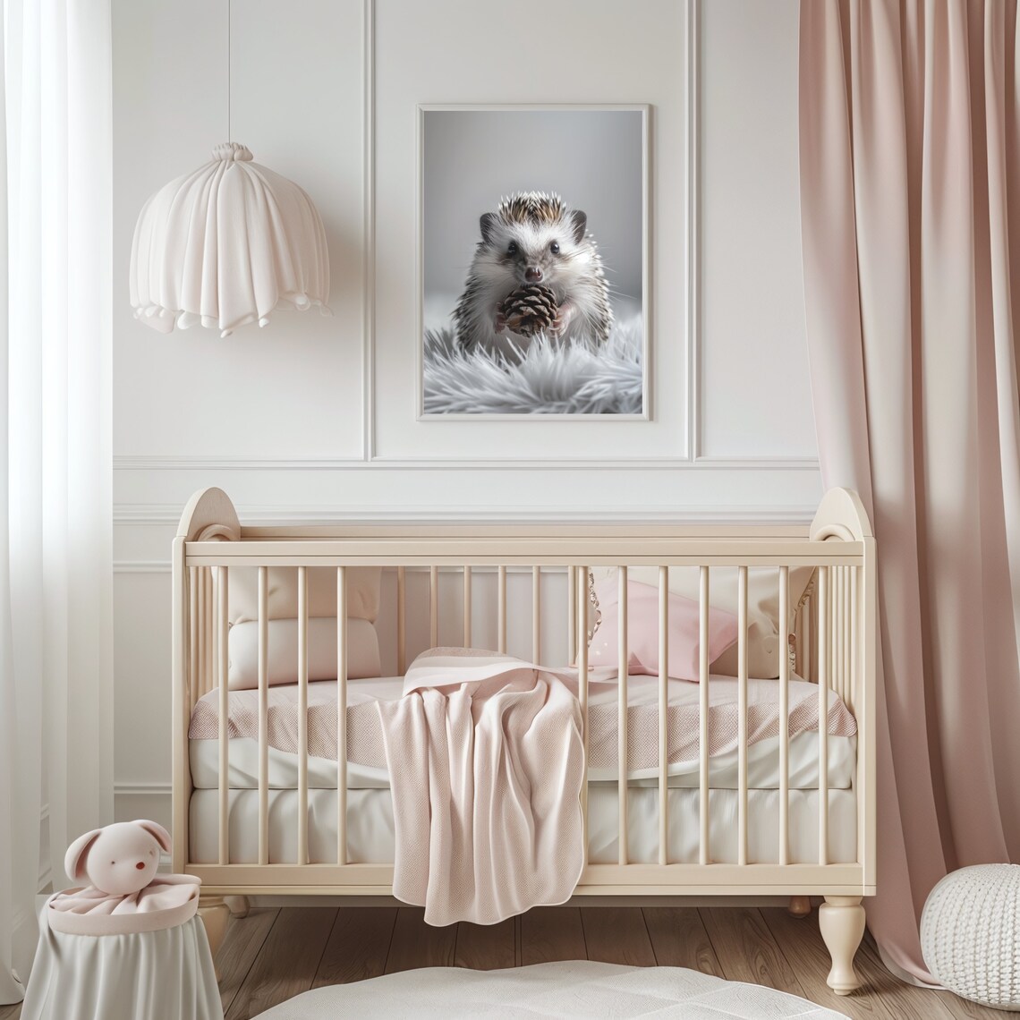 Baby Hedgehog Nursery Art Woodland Animal Wall Poster Cute Pinecone - Image 3
