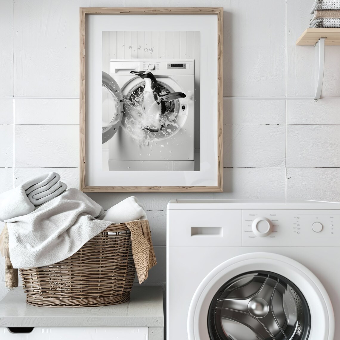 Penguin In The Washing Machine Laundry Room Art Print - Image 2