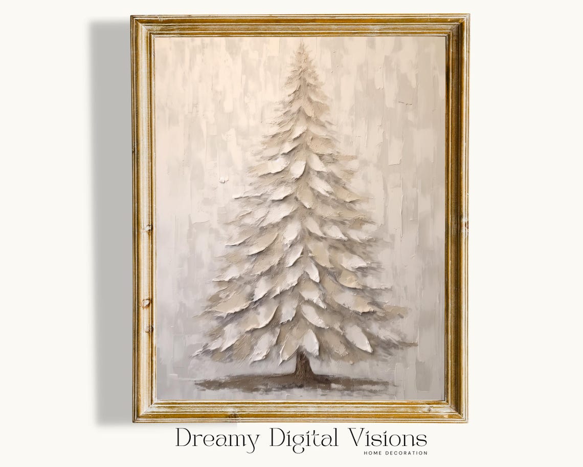 Neutral White Christmas Tree Textured Oil Painting Winter Poster