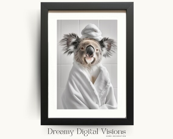 Koala in Towel Turban and Bathrobe Cute Funny Bathroom Photo Poster