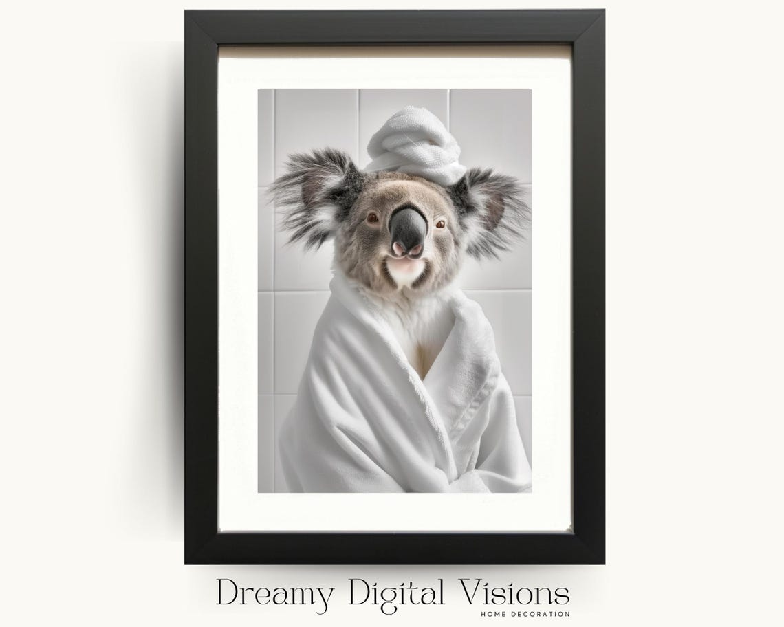 Koala in Towel Turban and Bathrobe Cute Funny Bathroom Photo Poster